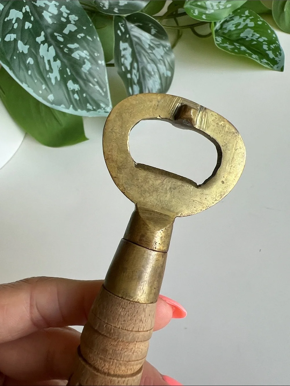 Vintage Brass Carved Wood Bottle Opener Barware